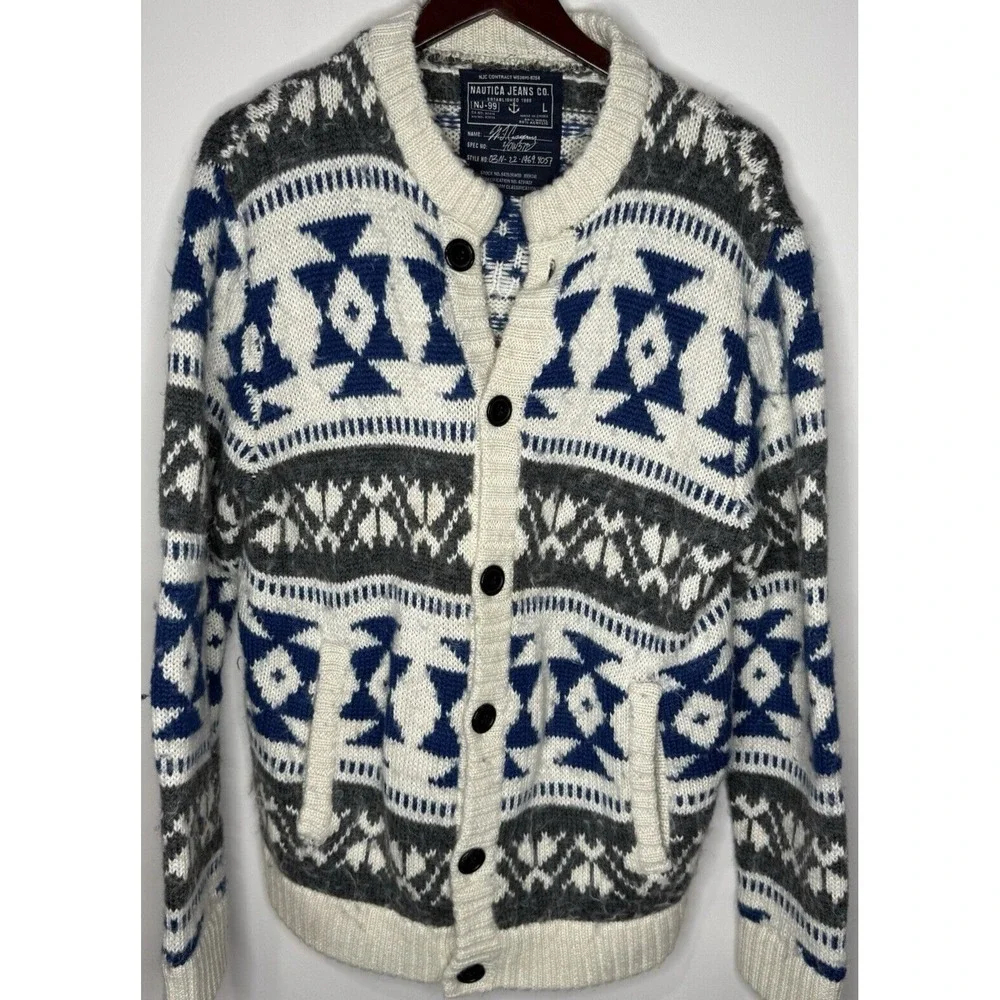 Vintage Nautica Jean Co Chunky Wool Cardigan Large - Picture 1 of 5